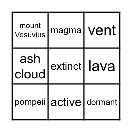 Volcano Vocab Bingo Card