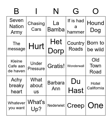 William Finders live muziekbingo voor Wouter Bingo Card