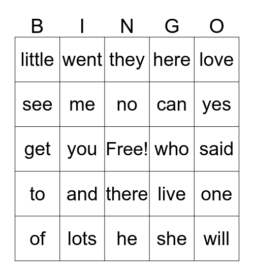1G Bingo Card