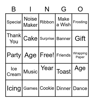 Birthday Bingo Card