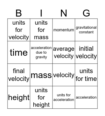 Physics Review Bingo Card