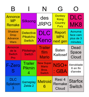 Nintendo Direct Bingo Card