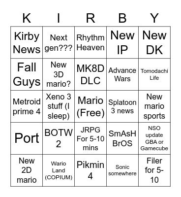 Nintendo Bingo Card