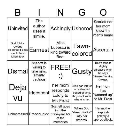 Every Man Jack- The Graveyard Book Bingo Card