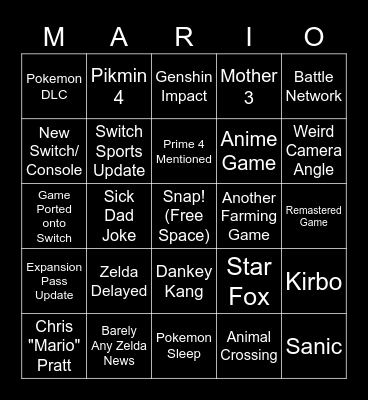 Nintendo Direct February 2023 Bingo Card