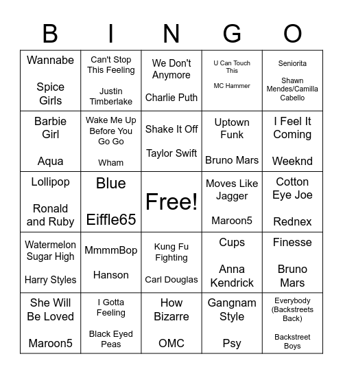 Music Bingo Card