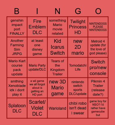 Nintendo Direct 2/8/23 Bingo Card