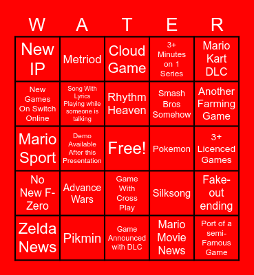 Nintendo Direct February 2023 Bingo Card