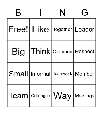 Teamwork Bingo Card