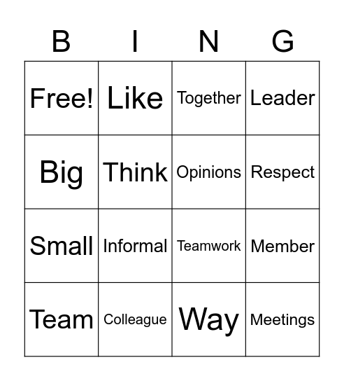 Teamwork Bingo Card