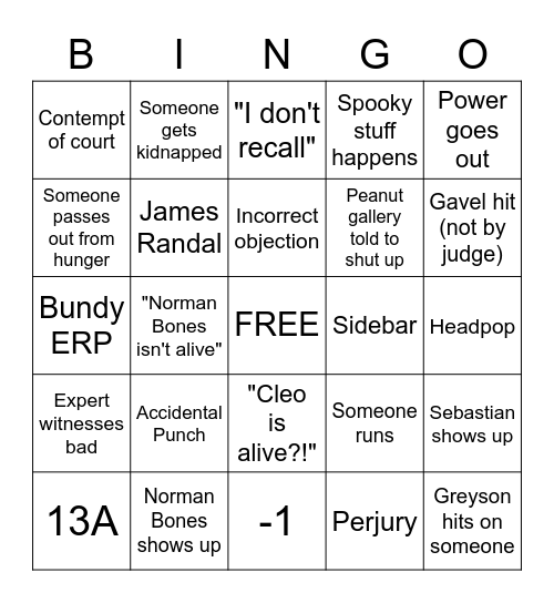 COURT BINGO 2/7/2023 Bingo Card