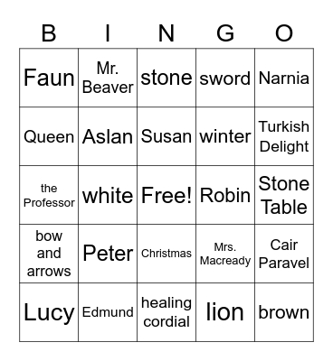 Narnia Bingo Card