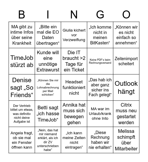 Backoffice Bingo Card