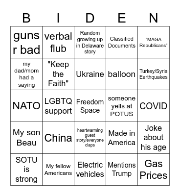 SOTU 2023 Bingo Card