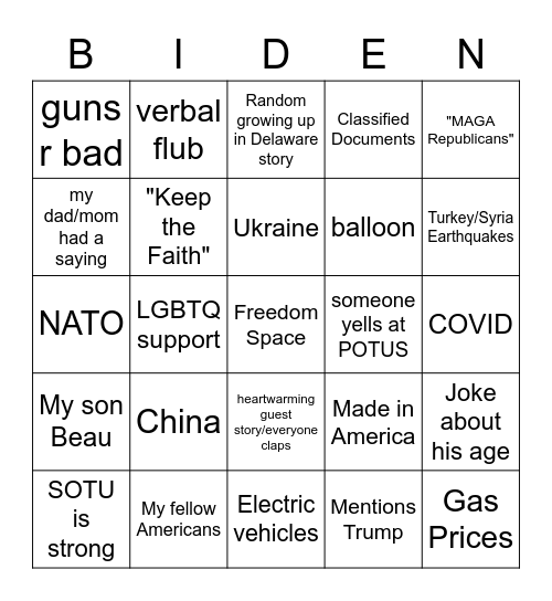 SOTU 2023 Bingo Card