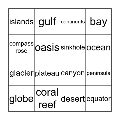 Geography Terms Bingo Card