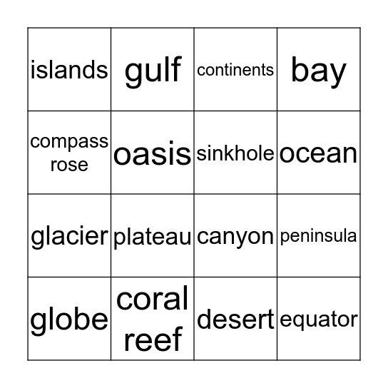 Geography Terms Bingo Card