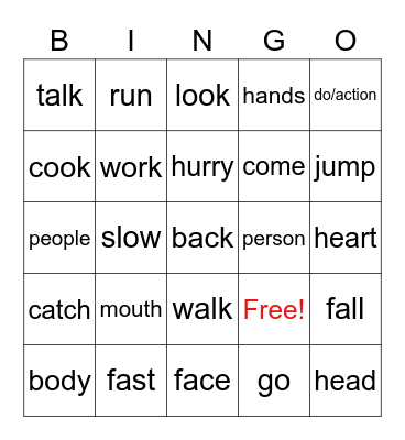 Learn to Sign the Fun Way (Actions/Body Signs) Bingo Card