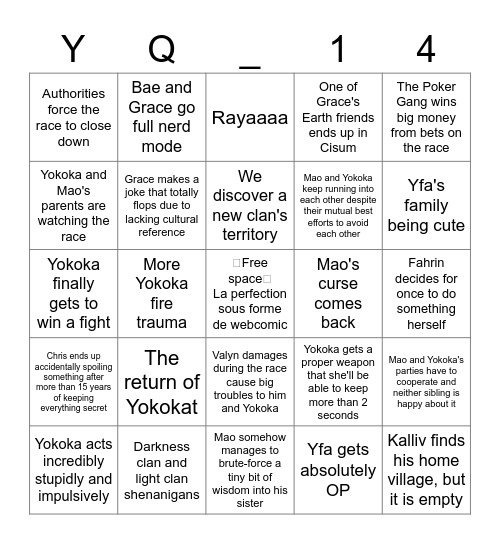 YQ Chapter 14 predictions Bingo Card