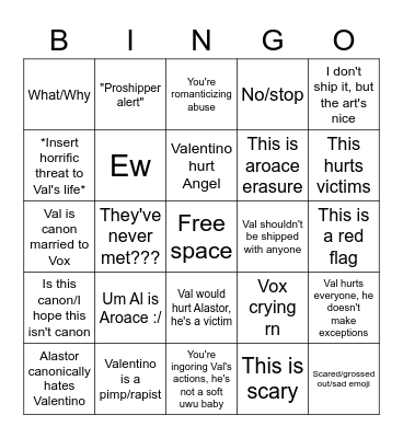 Dumbass Comment Bingo (Valastor Edition!) Bingo Card