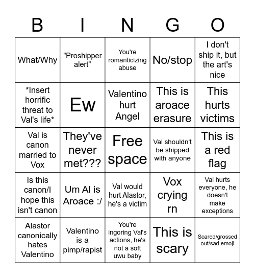 Dumbass Comment Bingo (Valastor Edition!) Bingo Card