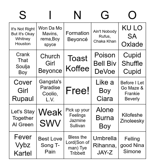 Singo Bingo Card
