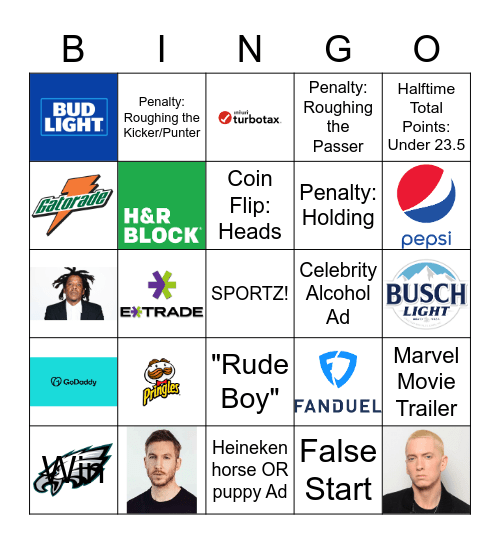 "THE BIG GAME" Bingo Card