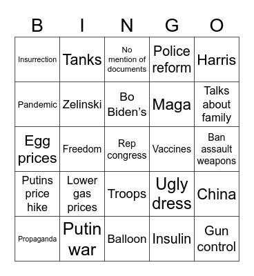 2023 SOTU Bingo Card