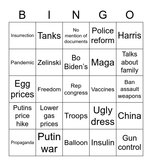 2023 SOTU Bingo Card