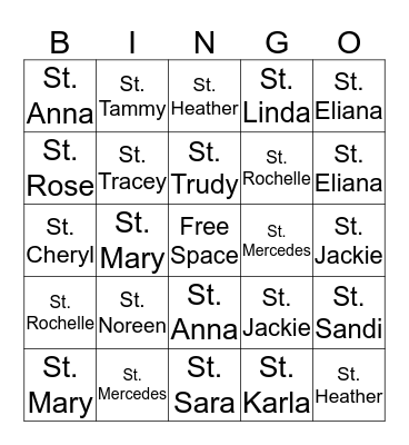 Saint Bingo Card