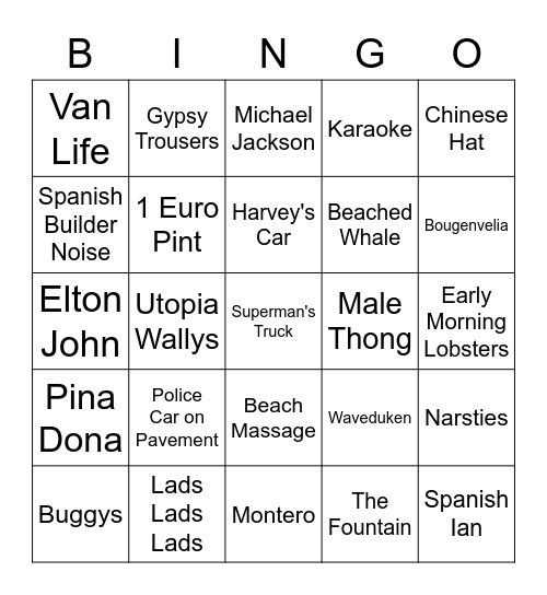 Tenerife Things To See Bingo Card