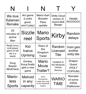 Nintendo Direct 2/08/23 Bingo Card