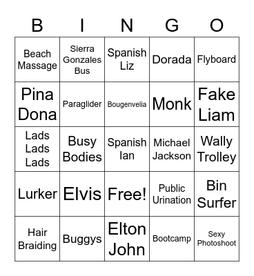 Tenerife Things To Sea Bingo Card