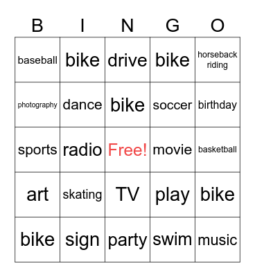 Learn to Sign the Fun Way (Sports/Activity) Bingo Card