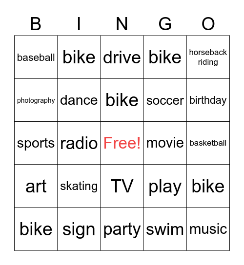 Learn to Sign the Fun Way (Sports/Activity) Bingo Card