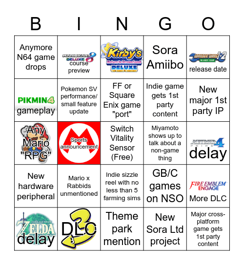 Nintendo Direct 2/8/2023 Bingo Card