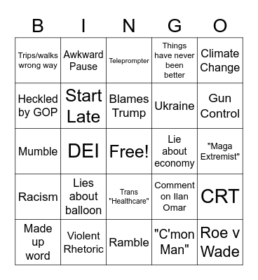 SOTU Bingo Card