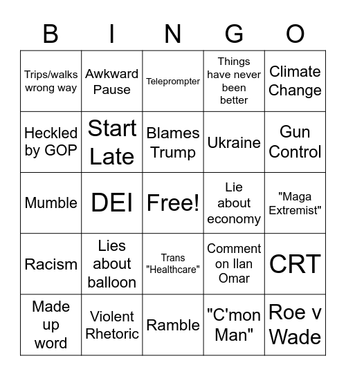 SOTU Bingo Card