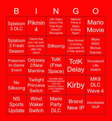 Nintendo Direct BINGO Card