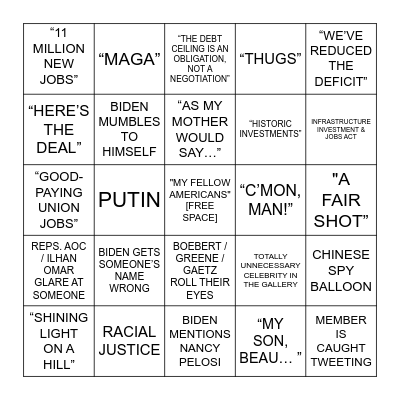 2023 STATE OF THE UNION Bingo Card