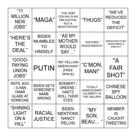 2023 STATE OF THE UNION Bingo Card