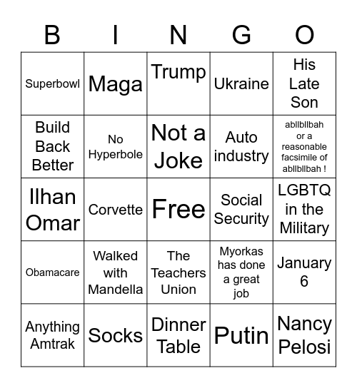 Bidens Babbling Bingo Card