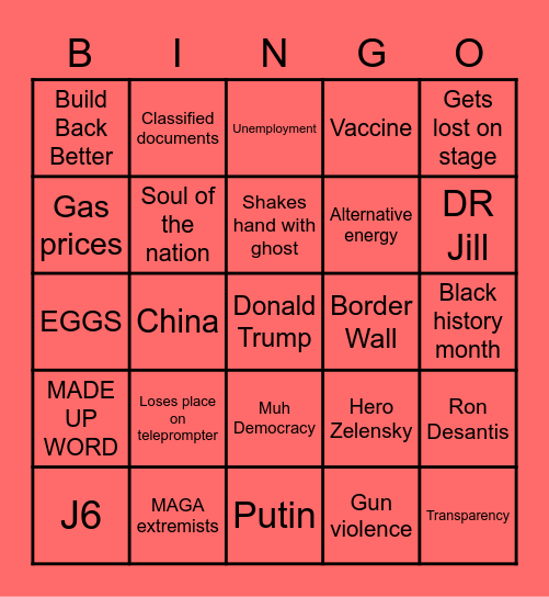 Biden Sucks Bingo Card