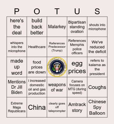 SOTU 2023 Bingo Card