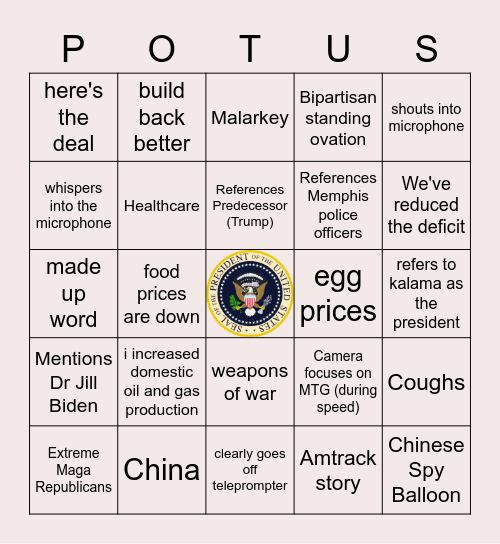 SOTU 2023 Bingo Card