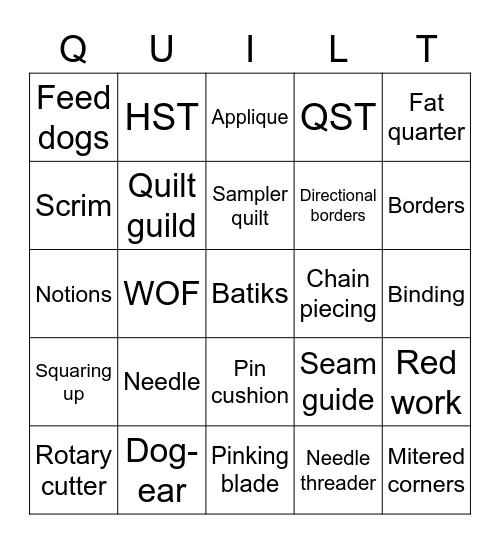 HCQG Bingo Card