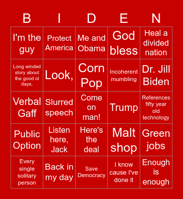 Biden Bingo Card