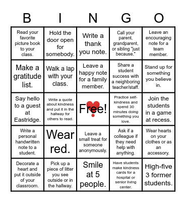 Our staff is the Kindest Bingo Card