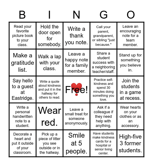 Our staff is the Kindest Bingo Card