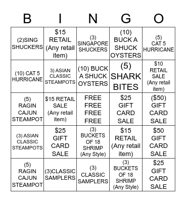 JCS SERVER CONTEST BINGO Card